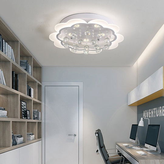 Modern Crystal Ball Flush Mount Light - White Flower Design 22/25.5/31.5 Wide Led Ceiling With