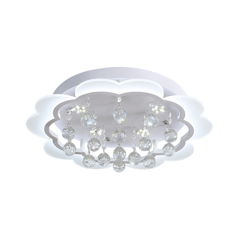 Modern Crystal Ball Flush Mount Light - White Flower Design 22’/25.5’/31.5’ Wide Led Ceiling