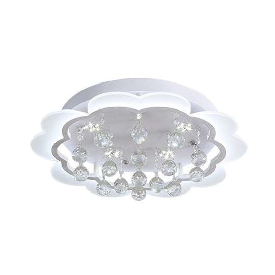 Modern Crystal Ball Flush Mount Light - White Flower Design 22’/25.5’/31.5’ Wide Led Ceiling