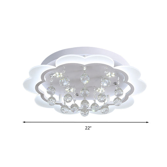 Modern Crystal Ball Flush Mount Light - White Flower Design 22’/25.5’/31.5’ Wide Led Ceiling