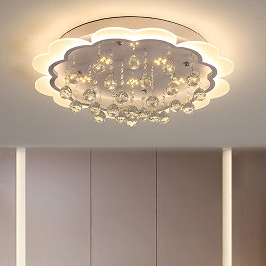 Modern Crystal Ball Flush Mount Light - White Flower Design 22/25.5/31.5 Wide Led Ceiling With