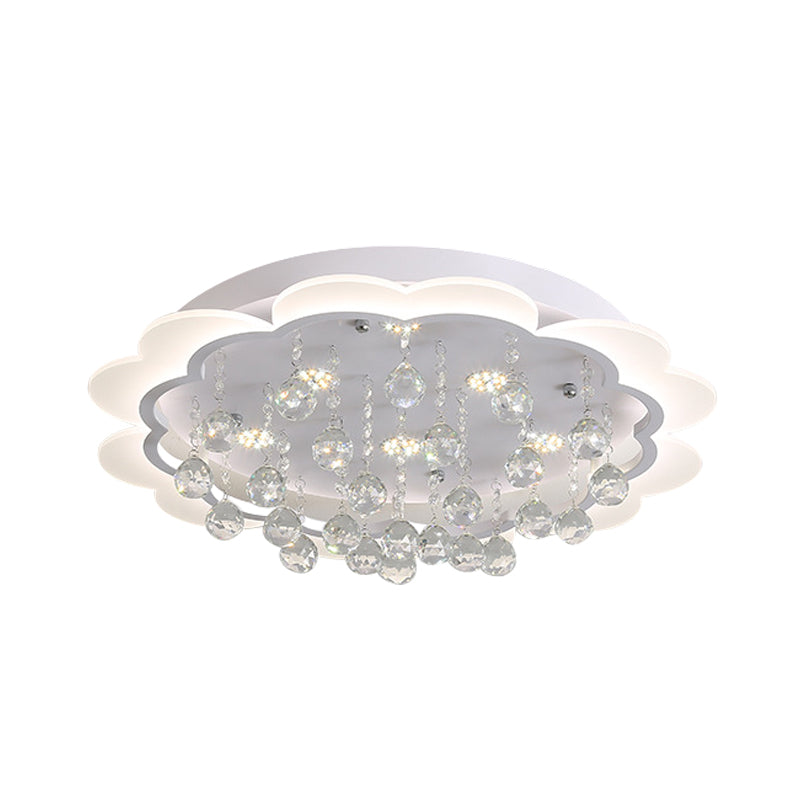 Modern Crystal Ball Flush Mount Light - White Flower Design 22/25.5/31.5 Wide Led Ceiling With