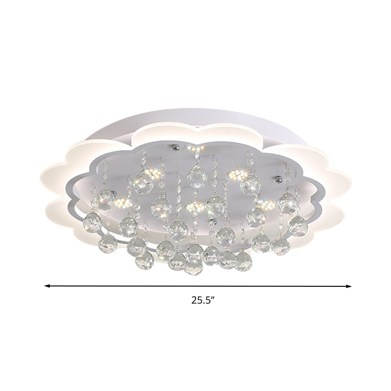 Modern Crystal Ball Flush Mount Light - White Flower Design 22’/25.5’/31.5’ Wide Led Ceiling