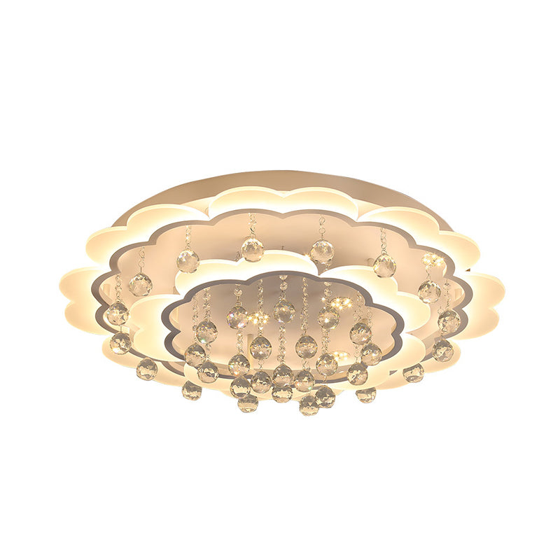 Modern Crystal Ball Flush Mount Light - White Flower Design 22/25.5/31.5 Wide Led Ceiling With