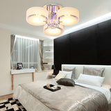 Modern Drum Flush Mount With Frosted Glass & Crystal Drop - 3/5/6 Head White Ceiling Light