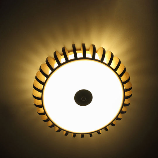 Bamboo Donut Flush Mount 3 - Bulb Ceiling Chandelier - 17’/21’ Wide Traditional Wood Design