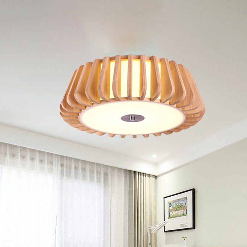 Modern Bamboo Flush Light Fixture - Tapered Design Wood Ceiling Mounted 19.5/23.5 Wide 1 Bulb