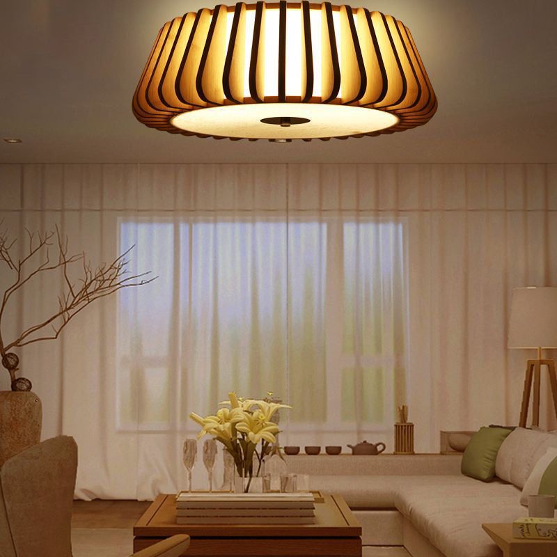 Modern Bamboo Flush Light Fixture - Tapered Design Wood Ceiling Mounted 19.5’/23.5’ Wide 1 Bulb