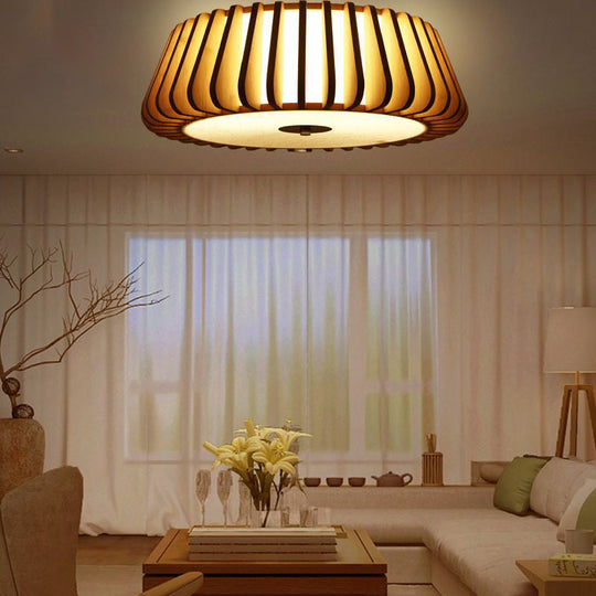 Modern Bamboo Flush Light Fixture - Tapered Design Wood Ceiling Mounted 19.5’/23.5’ Wide 1 Bulb