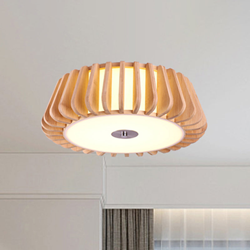Modern Bamboo Flush Light Fixture - Tapered Design Wood Ceiling Mounted 19.5’/23.5’ Wide 1 Bulb