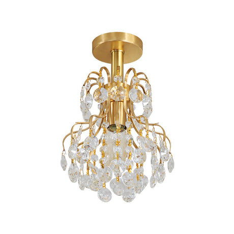 Contemporary Semi Flush Ceiling Light - Brass Finish Geometric Design With Metal And Crystal Accents