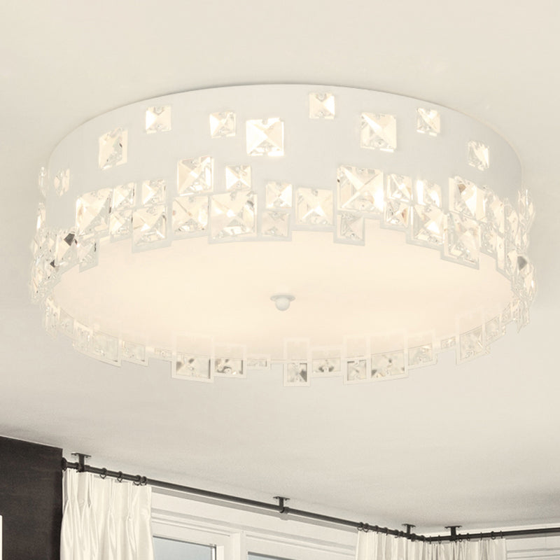 Modern Crystal Flushmount Lighting - White 3-Bulb Ceiling Fixture