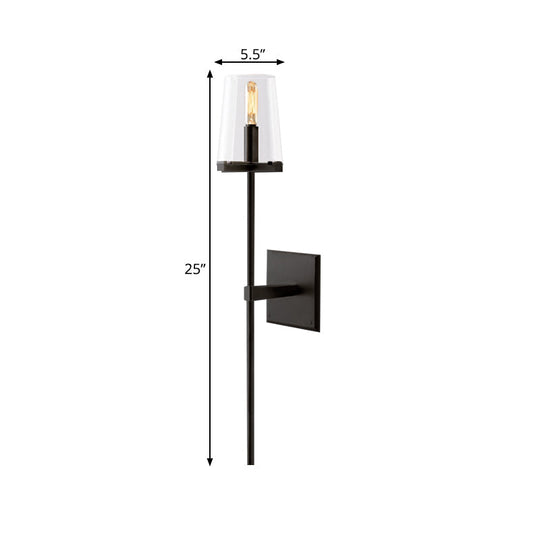 Clear Glass & White Fabric Wall Sconce With Vintage Tapered Design Black/Brass Bar - 1 Bulb Mounted