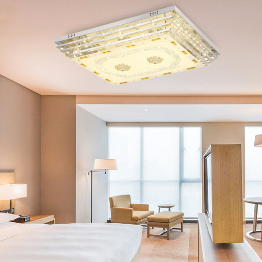 Contemporary Crystal Rod Ceiling Light In White Rectangle Design - Led Fixture With Multi-Color