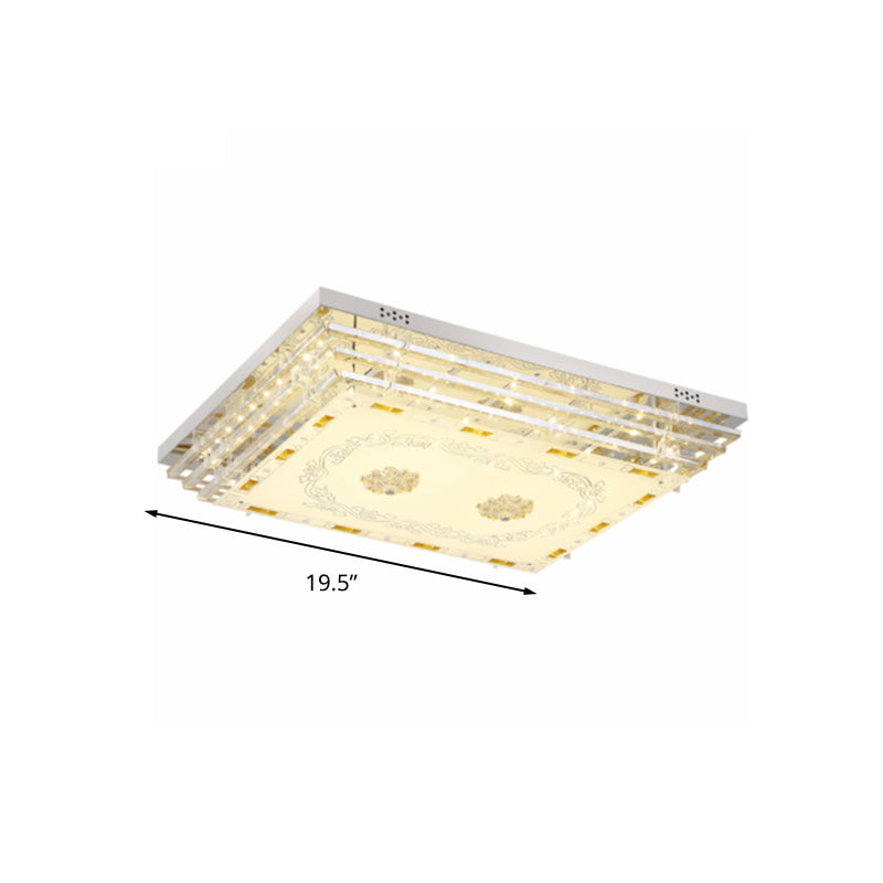 Contemporary Crystal Rod Ceiling Light In White Rectangle Design - Led Fixture With Multi-Color