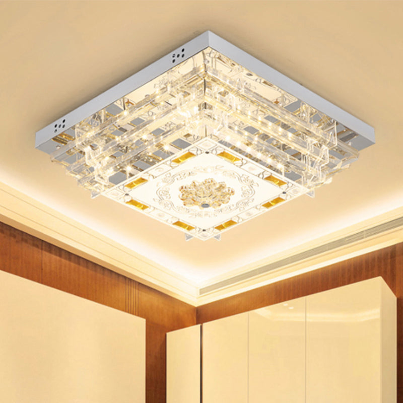 Contemporary Crystal Rod Ceiling Light In White Rectangle Design - Led Fixture With Multi-Color