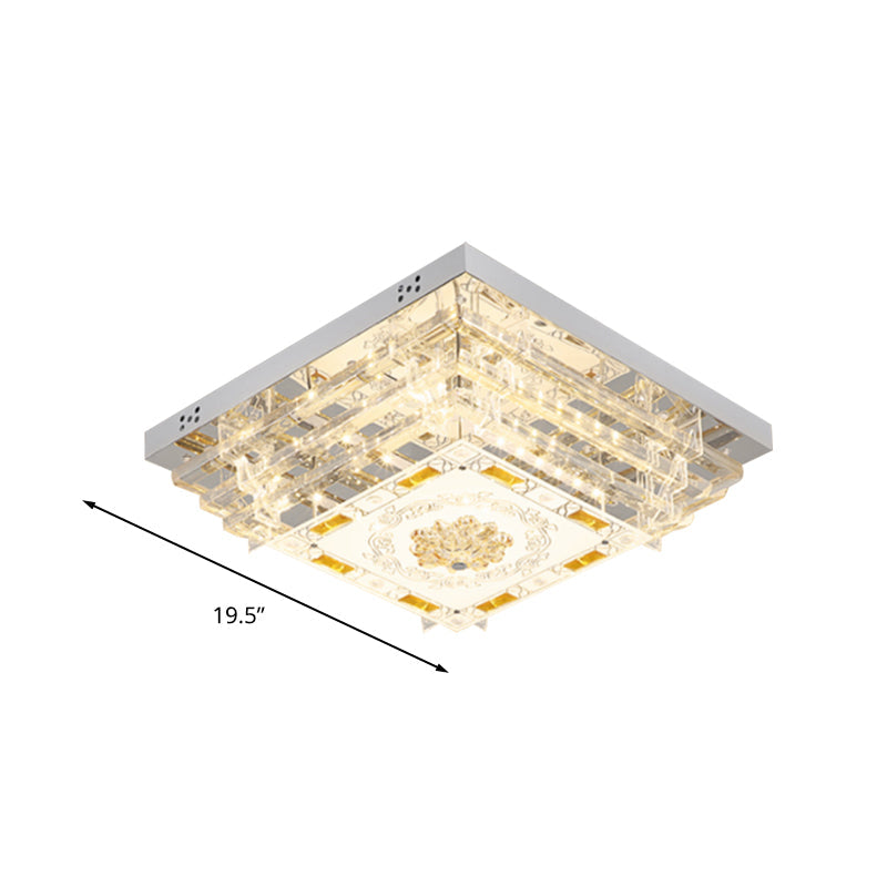 Contemporary Crystal Rod Ceiling Light In White Rectangle Design - Led Fixture With Multi-Color