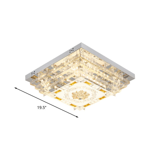 Contemporary Crystal Rod Ceiling Light In White Rectangle Design - Led Fixture With Multi-Color