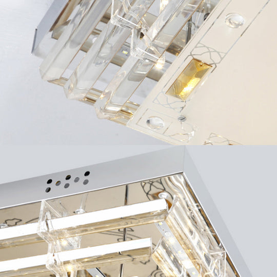 Contemporary Crystal Rod Ceiling Light In White Rectangle Design - Led Fixture With Multi-Color