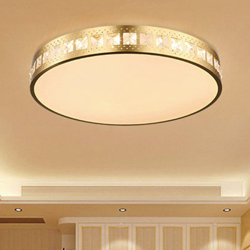 Simple K9 Crystal Gold Drum Ceiling Light - Led Flush Mount Fixture (16’/19.5’/23.5’) 3 Color