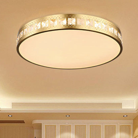 Simple K9 Crystal Gold Drum Ceiling Light - Led Flush Mount Fixture (16’/19.5’/23.5’) 3 Color