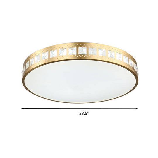 Simple K9 Crystal Gold Drum Ceiling Light - Led Flush Mount Fixture (16’/19.5’/23.5’) 3 Color