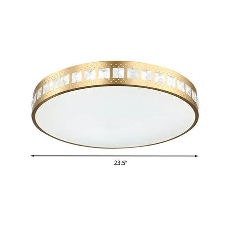 Simple K9 Crystal Gold Drum Ceiling Light - Led Flush Mount Fixture (16/19.5/23.5) 3 Color
