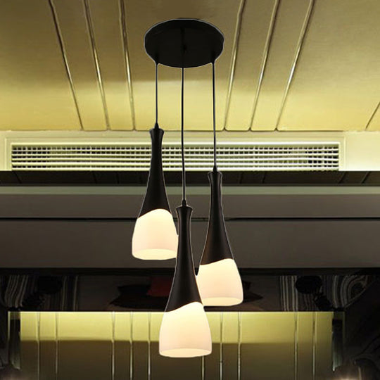 Contemporary Cone Pendant Light - Milky Glass 1/3 Lights Black Hanging Lamp With Canopy Round Or