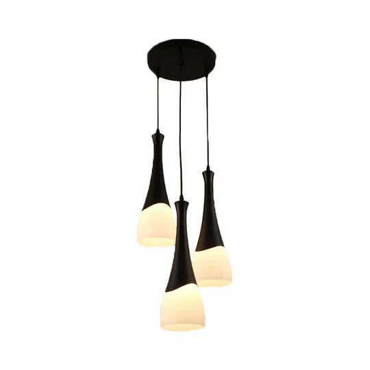Contemporary Cone Pendant Light - Milky Glass 1/3 Lights Black Hanging Lamp With Canopy Round Or