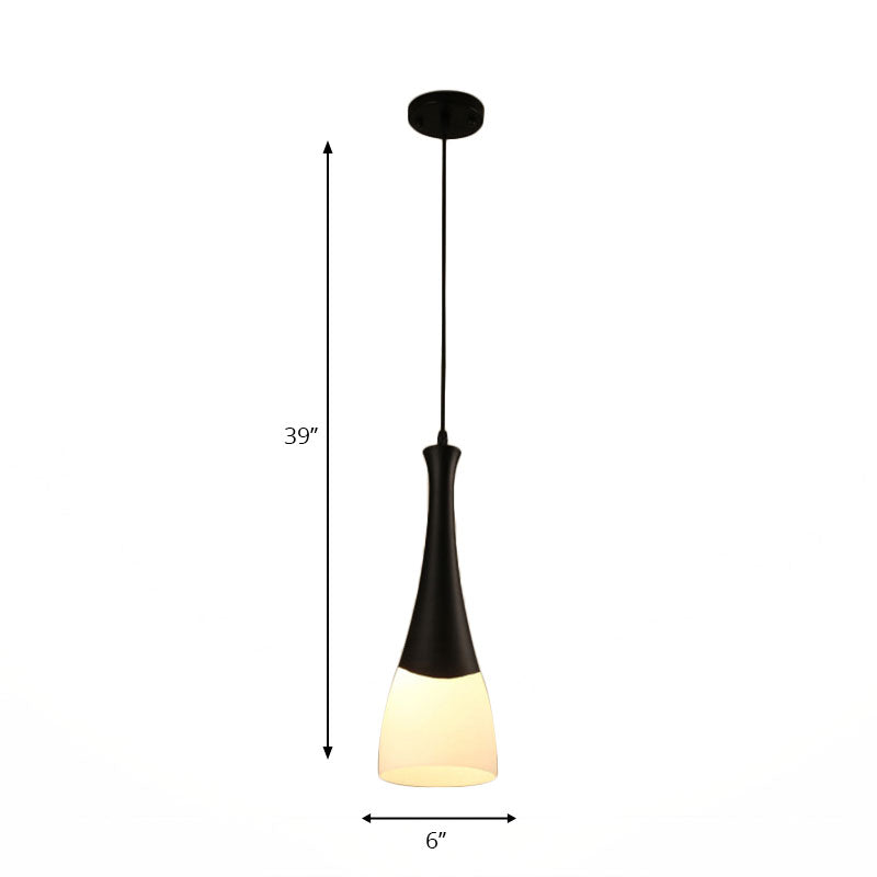 Contemporary Cone Pendant Light - Milky Glass 1/3 Lights Black Hanging Lamp With Canopy Round Or
