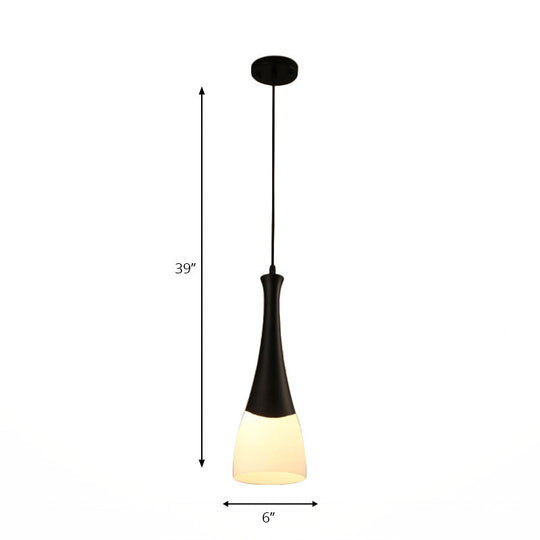Contemporary Cone Pendant Light - Milky Glass 1/3 Lights Black Hanging Lamp With Canopy Round Or