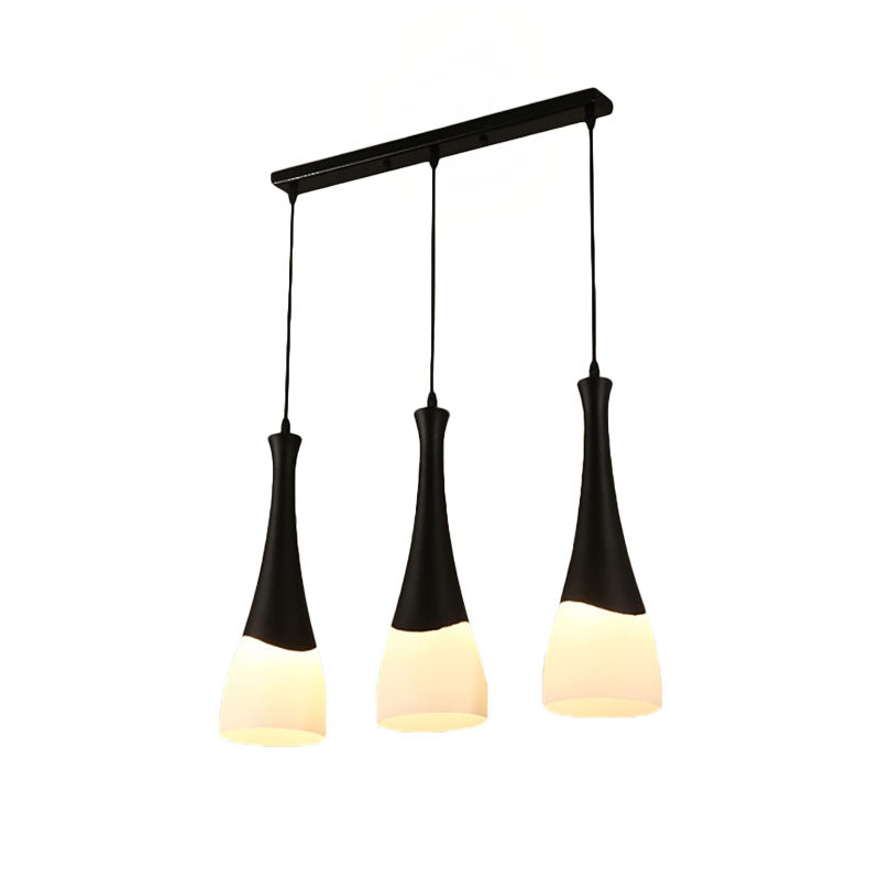 Contemporary Cone Pendant Light - Milky Glass 1/3 Lights Black Hanging Lamp With Canopy Round Or