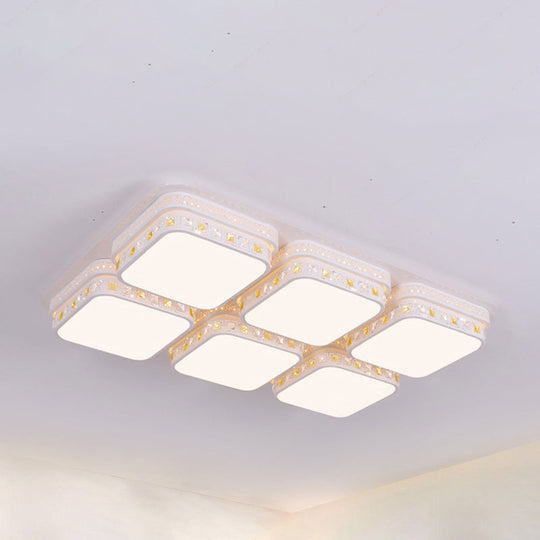 Minimalist Crystal Block Led Ceiling Light - Rectangular Flush Mount In Warm/White/3 Color White /