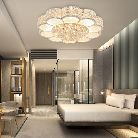 Flower Bedroom Ceiling Fixture: Clear Crystal Block Led Flush Mount Light With 3 Color Options