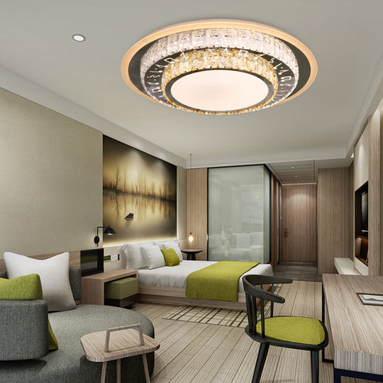 Contemporary Rectangle - Cut Crystal Flush Mount Ceiling Light In White Led