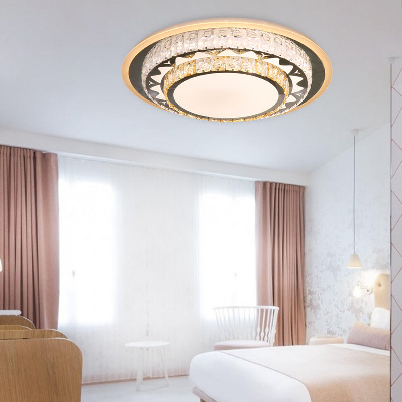 Contemporary Rectangle-Cut Crystal Flush Mount Ceiling Light In White Led
