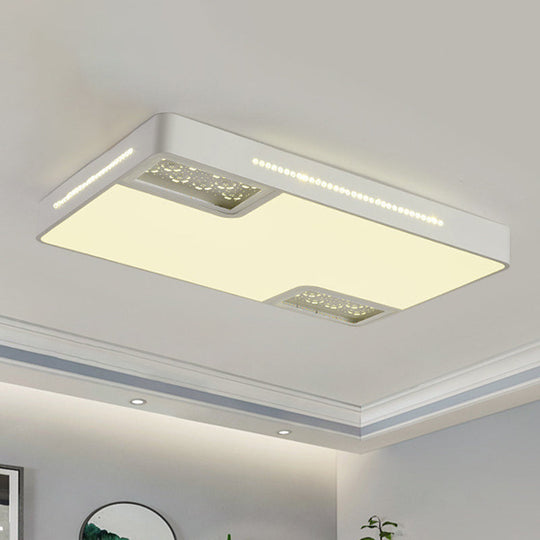 Modern Rectangle Ceiling Light Fixture: Acrylic White Led Flush Mount With Crystal Beaded Accent