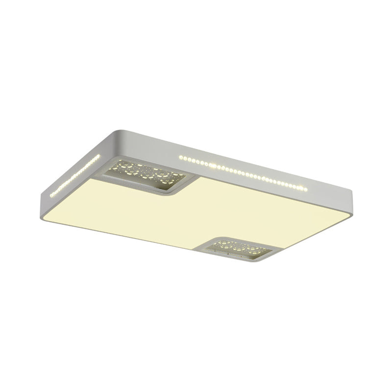 Modern Rectangle Ceiling Light Fixture: Acrylic White Led Flush Mount With Crystal Beaded Accent