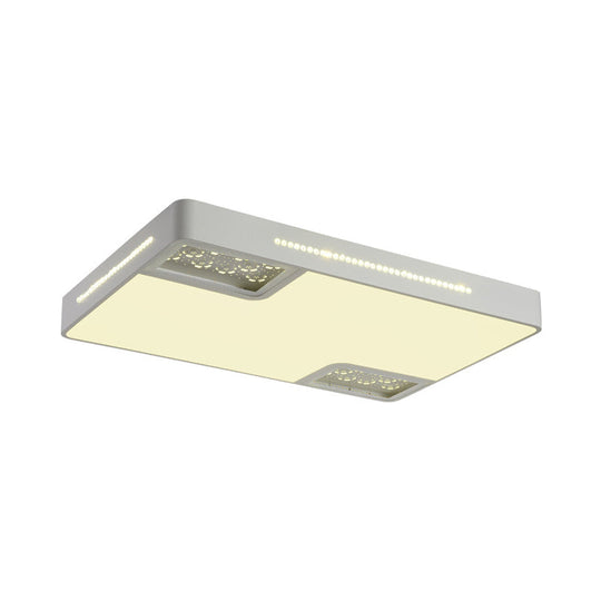 Modern Rectangle Ceiling Light Fixture: Acrylic White Led Flush Mount With Crystal Beaded Accent
