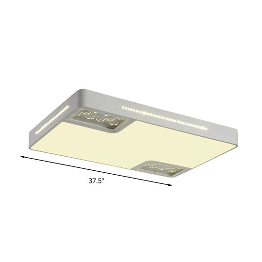 Modern Rectangle Ceiling Light Fixture: Acrylic White Led Flush Mount With Crystal Beaded Accent