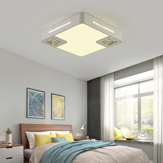 Simple Style White Acrylic Led Ceiling Lamp With Crystal Beaded Accent
