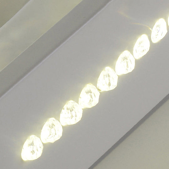 Simple Style White Acrylic Led Ceiling Lamp With Crystal Beaded Accent
