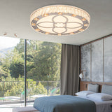 Contemporary Round Flush Mount Led Ceiling Light - White Acrylic Fixture With Crystal Accent