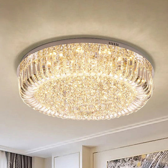 Modern Clear Faceted Crystal Drum Led Ceiling Light Fixture - Flush Mount; Warm/White/3 Color