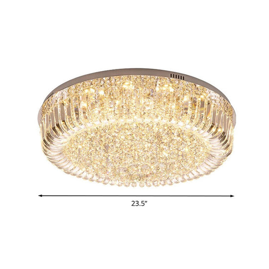 Modern Clear Faceted Crystal Drum Led Ceiling Light Fixture - Flush Mount; Warm/White/3 Color