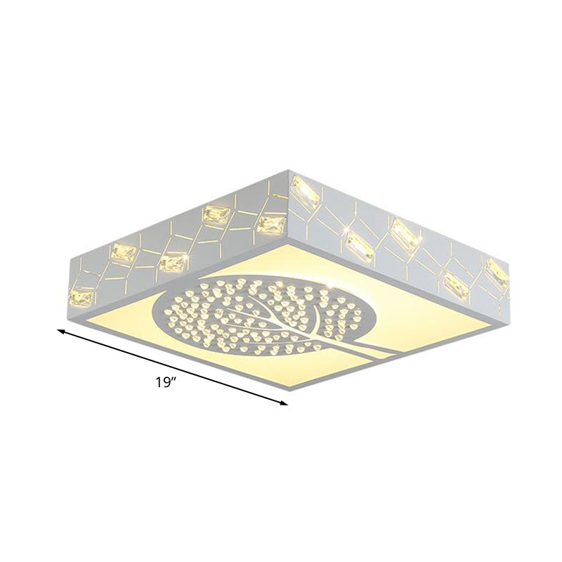 Nordic White K9 Crystal Led Ceiling Light - Square Flush Mount With 3 Lighting Options