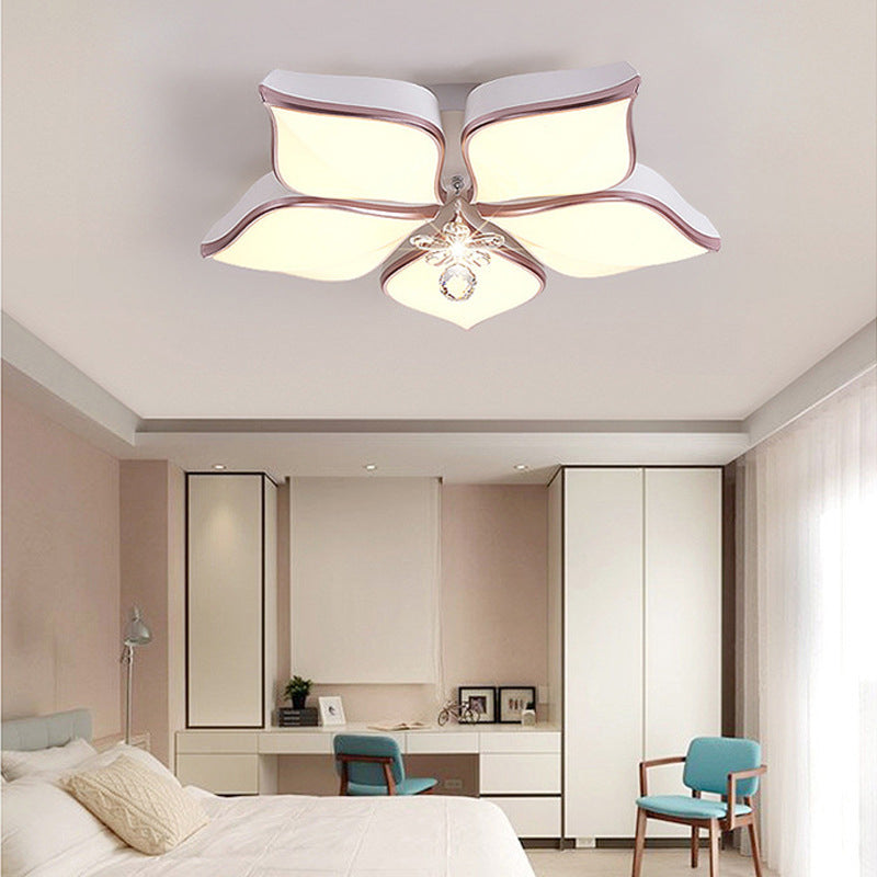 Contemporary Acrylic Flush Mount Led Ceiling Light With Crystal Drop - Flower Design In Warm/3 Color
