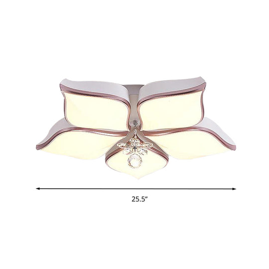 Contemporary Acrylic Flush Mount Led Ceiling Light With Crystal Drop - Flower Design In Warm/3 Color