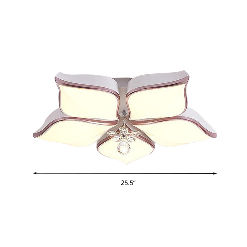 Contemporary Acrylic Flush Mount Led Ceiling Light With Crystal Drop - Flower Design In Warm/3 Color
