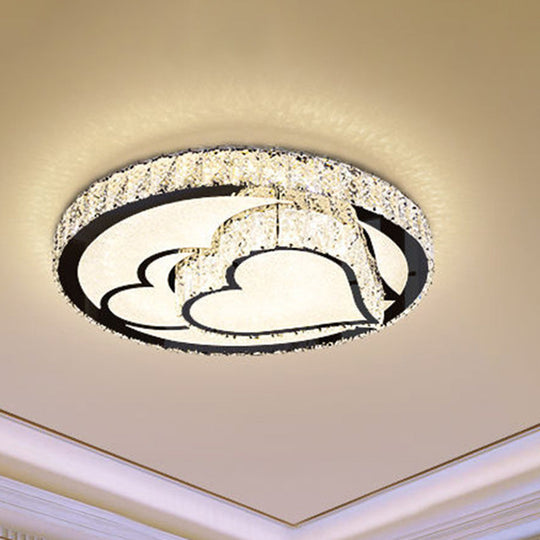 Modern Led Ceiling Light With White Moon And Star/Heart Design Crystal Block Accent - Perfect For